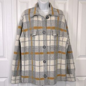 Rachel‎ Zoe Grey/Cream/Mustard Plaid Sweater Shacket Size S (fits oversized)